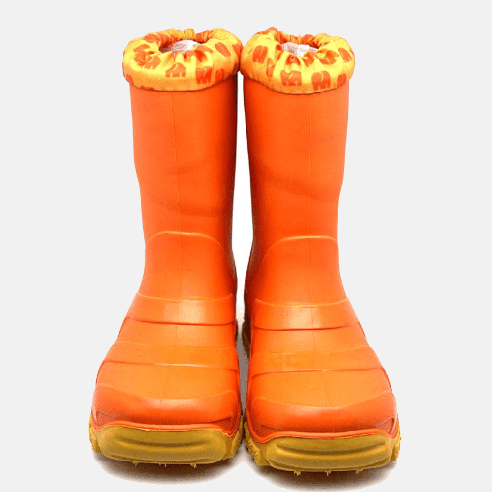 Frontblick der Elefanten Gummistiefel, Modell Jelly Jiskje, Größe 21, in Orange