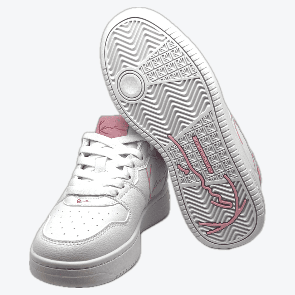 Karl Kani 89 Logo GS – moderne Unisex-Sneaker in Weiß mit stilvollen pinken Akzenten, gepolsterter Sohle und atmungsaktivem Material für höchsten Tragekomfort.